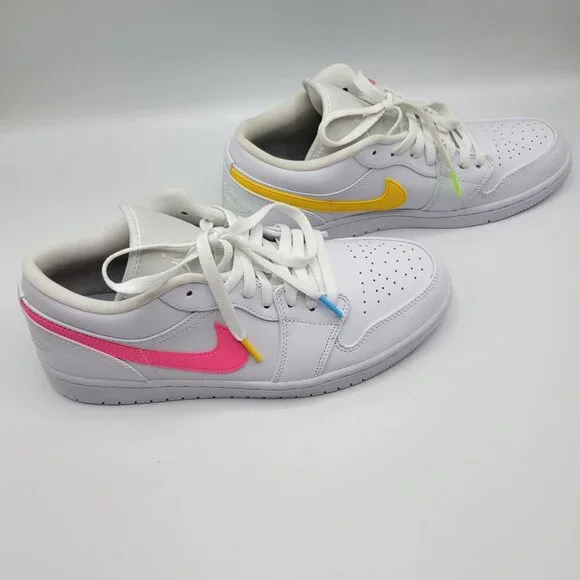 Nike Air Jordan 1 Retro Low Men Size 10 CW7033-100 Swoosh Shoes Whit Multicolor - Picture 13 of 14